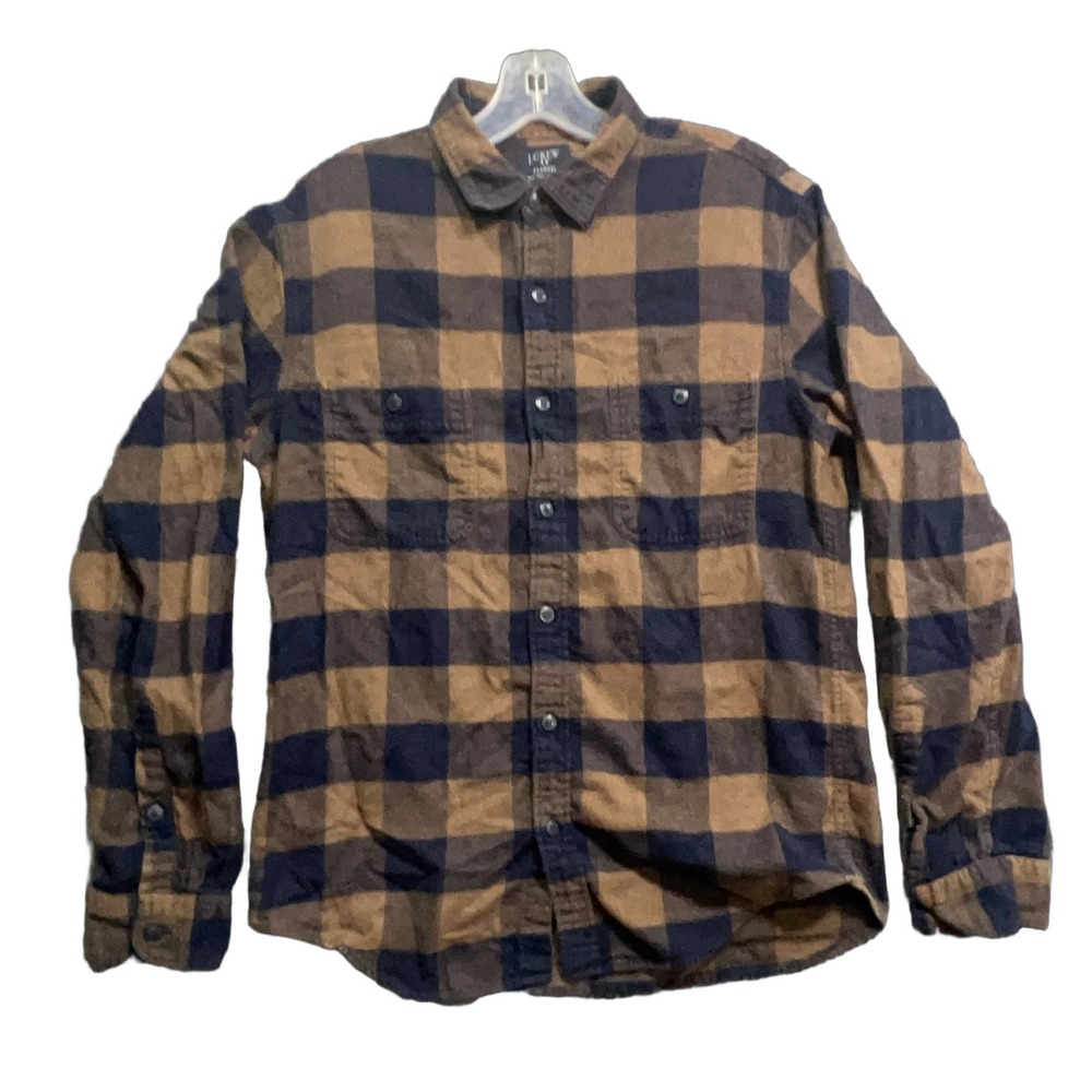 J.Crew 92937 Men's M Brown Plaid Flannel Shirt Long Sleeve Button Down Pockets